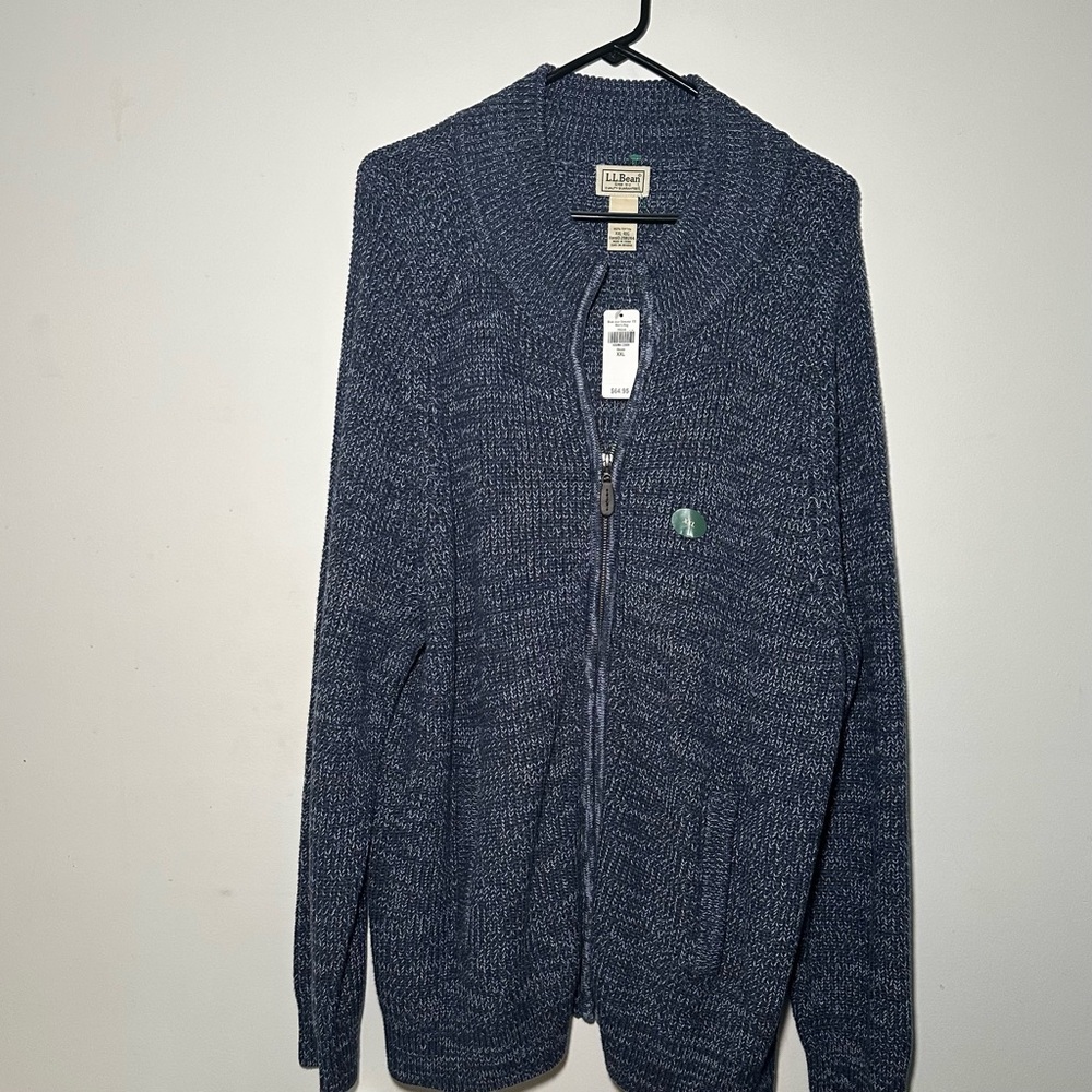 L.L.Bean Blue Jean Sweater FZ Preppy Knit Cardigan XXL Regular Cozy Denim Cotton - Picture 2 of 12